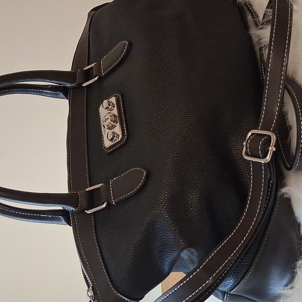 London Fog Blackbrown/Brown Satchel Crossbody Handbag - Picture 4 of 11